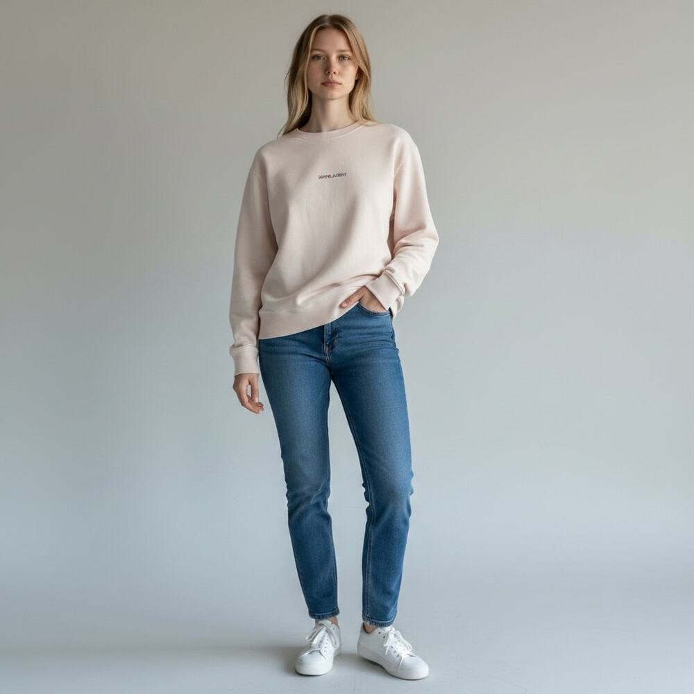 Saint Laurent Paris Logo Sweatshirt Cream Cotton Pullover Made in Italy Size S